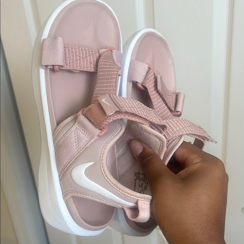 Nike Pink and White Sandals with Velcro Straps